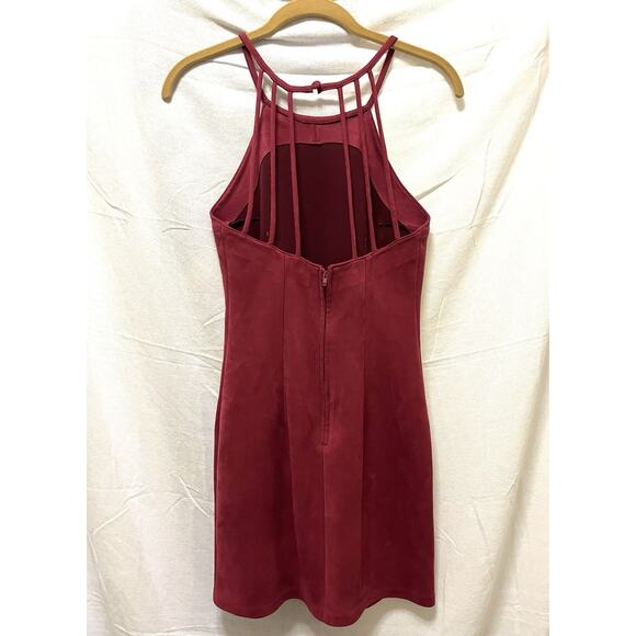 Urban Outfitters Faux Suede Minidress 2 Burgundy Strappy Party Minimalist Y2K - Picture 3 of 8